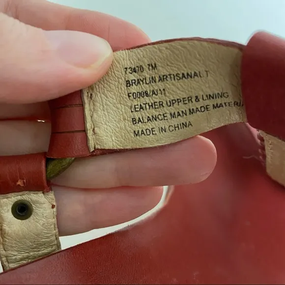 Frye Braylin Artisanal dark red t strap cork wedge leather sandals size 7