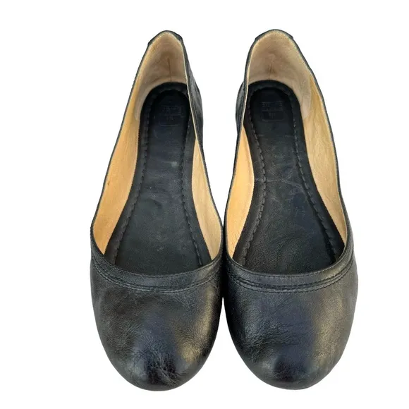 FRYE Carson Black Leather Round Toe Ballet Flats Loafers Women’s Size 8.5