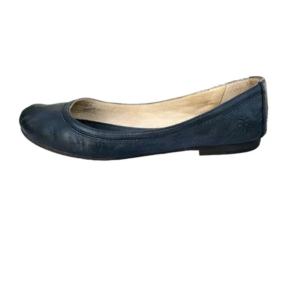 FRYE Carson Black Leather Round Toe Ballet Flats Loafers Women’s Size 8.5