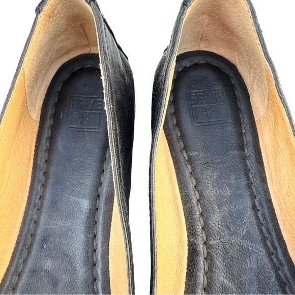 FRYE Carson Black Leather Round Toe Ballet Flats Loafers Women’s Size 8.5