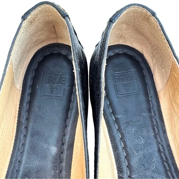 FRYE Carson Black Leather Round Toe Ballet Flats Loafers Women’s Size 8.5