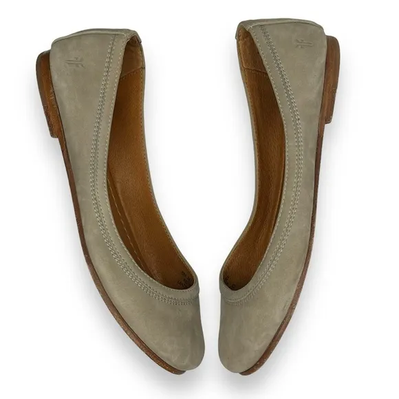 FRYE Carson Taupe Grey Suede Leather Slip-On Round Toe Ballet Flats Shoe 8