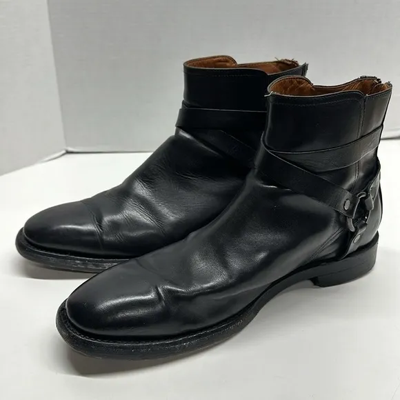 Frye Dylan Moto Harness Chelsea Boots Leather Black Silver Men's Size 10.5 D