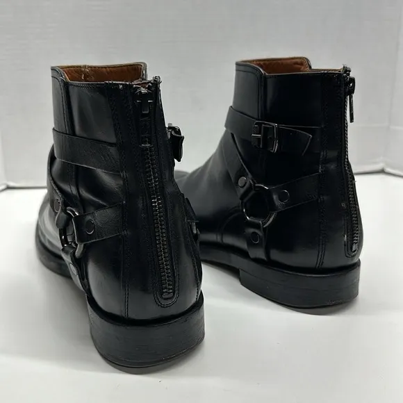 Frye Dylan Moto Harness Chelsea Boots Leather Black Silver Men's Size 10.5 D