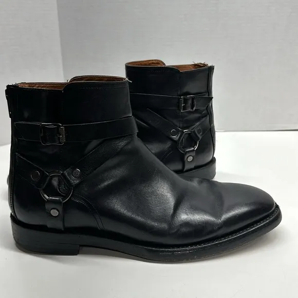 Frye Dylan Moto Harness Chelsea Boots Leather Black Silver Men's Size 10.5 D
