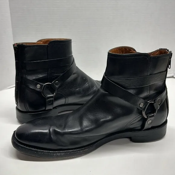 Frye Dylan Moto Harness Chelsea Boots Leather Black Silver Men's Size 10.5 D
