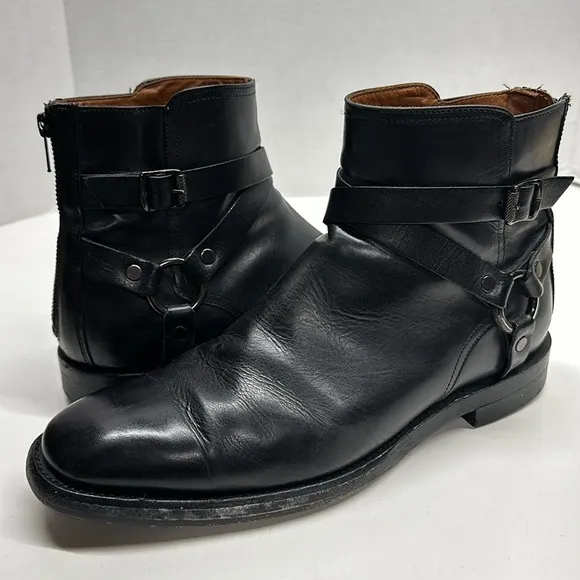 Frye Dylan Moto Harness Chelsea Boots Leather Black Silver Men's Size 10.5 D