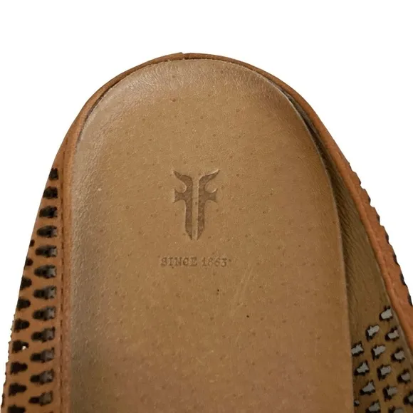 FRYE Melanie Cognac Brown Perforated Leather SlipOn Loafer Mules Flats