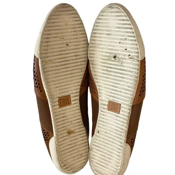 FRYE Melanie Cognac Brown Perforated Leather SlipOn Loafer Mules Flats
