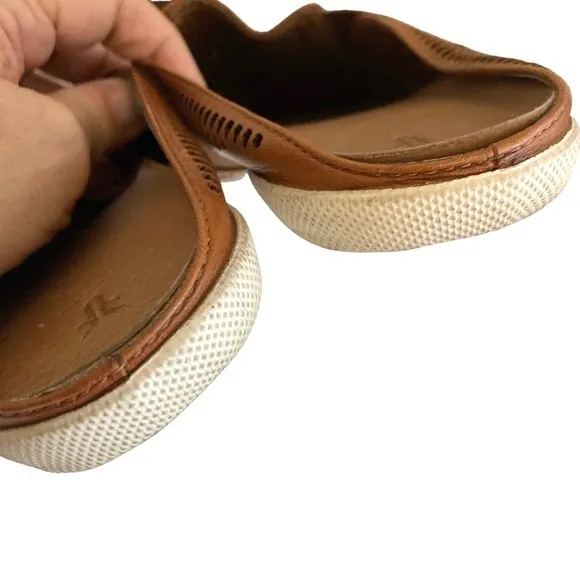 FRYE Melanie Cognac Brown Perforated Leather SlipOn Loafer Mules Flats