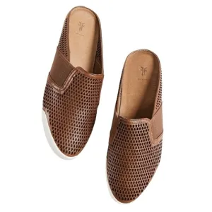 FRYE Melanie Cognac Brown Perforated Leather SlipOn Loafer Mules Flats