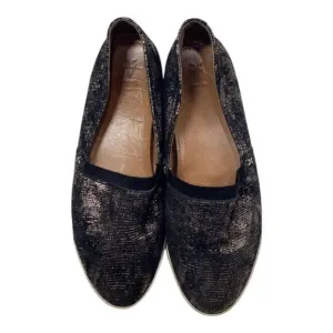 FRYE Melanie Slip On Leather  Black Gold Gunmetal Flats Comfort Shoes