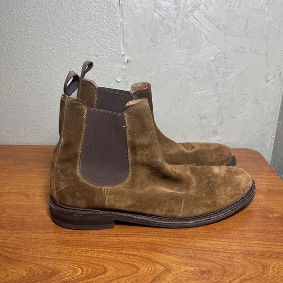 Frye Seth Tan Suede Leather Chelsea Ankle Slip On Casual Boots Mens Size 13D
