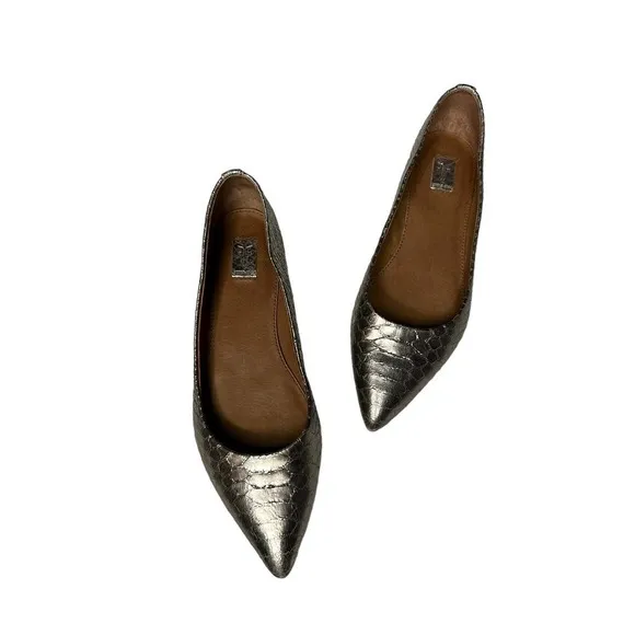 Frye Silver Metallic Faux Reptile Pattern Leather Ballet Flats Size 6M