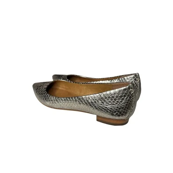 Frye Silver Metallic Faux Reptile Pattern Leather Ballet Flats Size 6M