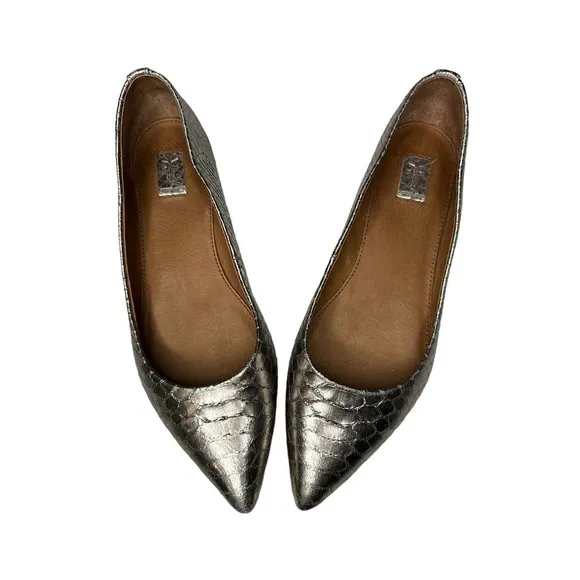Frye Silver Metallic Faux Reptile Pattern Leather Ballet Flats Size 6M
