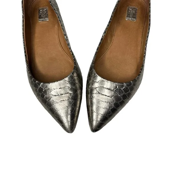 Frye Silver Metallic Faux Reptile Pattern Leather Ballet Flats Size 6M
