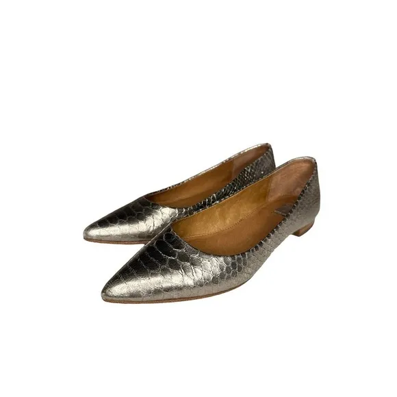 Frye Silver Metallic Faux Reptile Pattern Leather Ballet Flats Size 6M