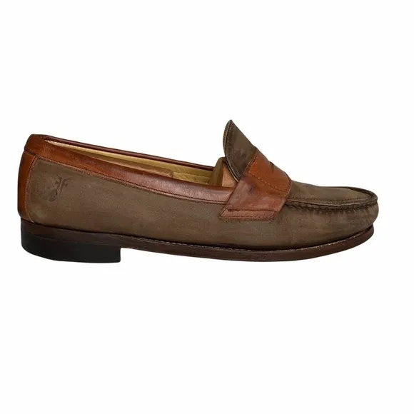 Frye Two Tone Brown Nubuck/Leather Driving Loafers