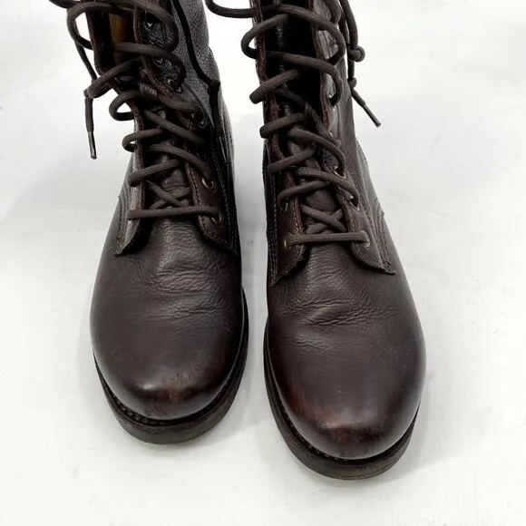 Frye Veronica Leather Cherry Brown Combat Boots