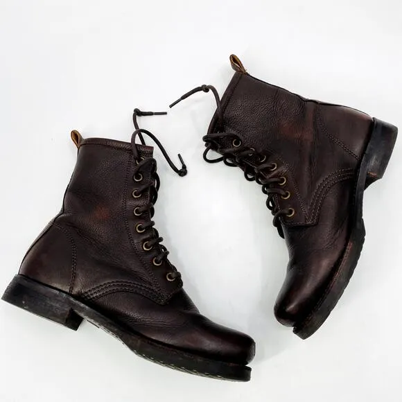 Frye Veronica Leather Cherry Brown Combat Boots