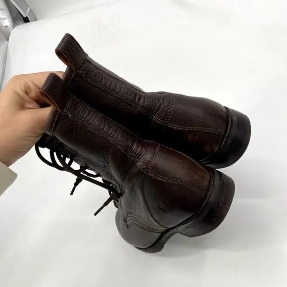 Frye Veronica Leather Cherry Brown Combat Boots