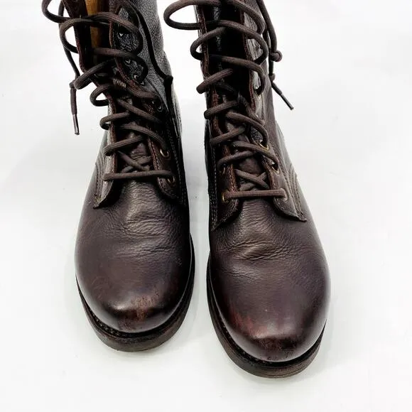Frye Veronica Leather Cherry Brown Combat Boots