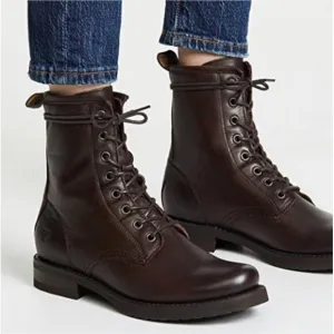 Frye Veronica Leather Cherry Brown Combat Boots