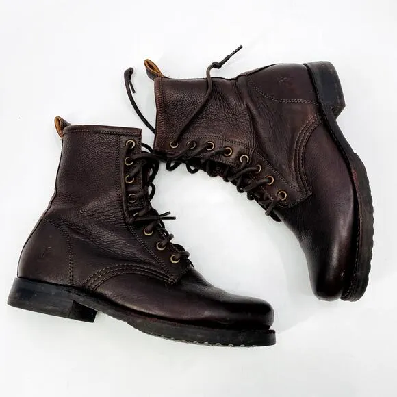Frye Veronica Leather Cherry Brown Combat Boots