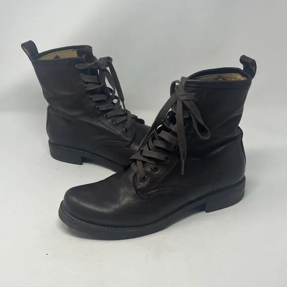 Frye women's combat boots 8 brown leather dark EUC