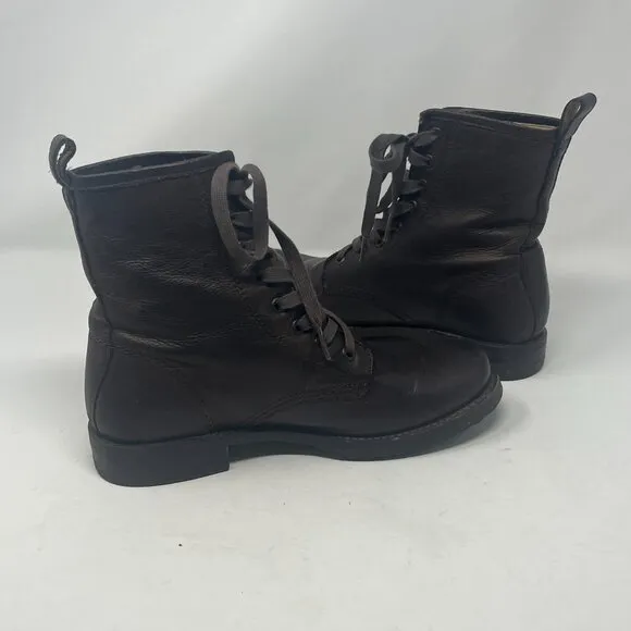Frye women's combat boots 8 brown leather dark EUC