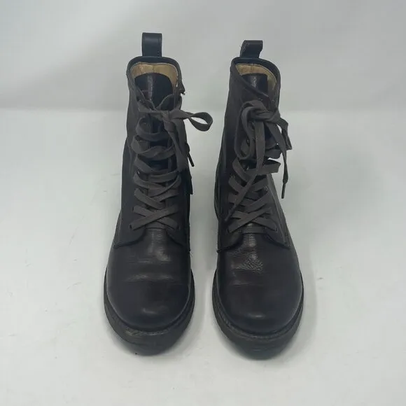 Frye women's combat boots 8 brown leather dark EUC