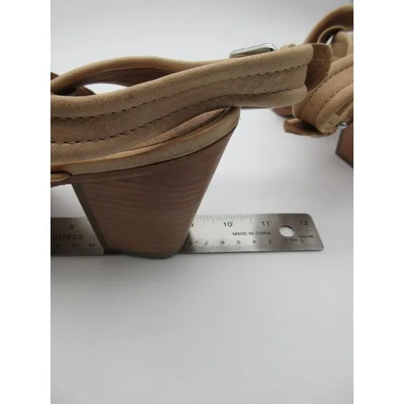 FRYE women's Dani cream leather cross strap stacked heel sandals 10