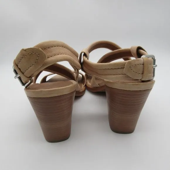 FRYE women's Dani cream leather cross strap stacked heel sandals 10