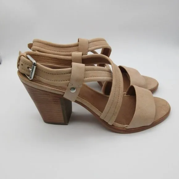 FRYE women's Dani cream leather cross strap stacked heel sandals 10