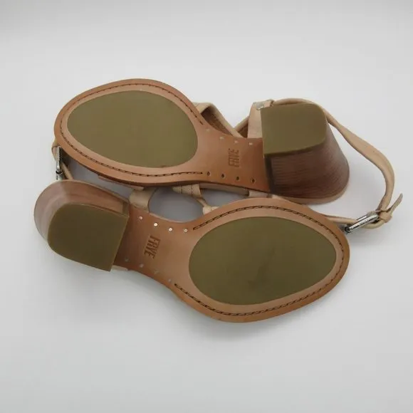 FRYE women's Dani cream leather cross strap stacked heel sandals 10
