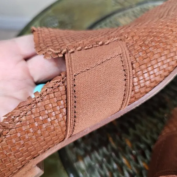 Frye Womens Terri Woven Gore Mule Sz 8M Leather Slip On Cognac Brown Casual