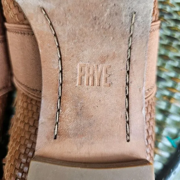 Frye Womens Terri Woven Gore Mule Sz 8M Leather Slip On Cognac Brown Casual