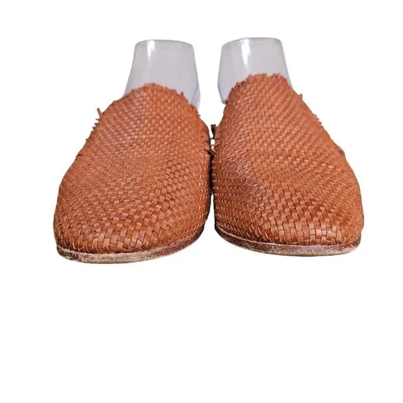 Frye Womens Terri Woven Gore Mule Sz 8M Leather Slip On Cognac Brown Casual