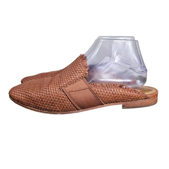 Frye Womens Terri Woven Gore Mule Sz 8M Leather Slip On Cognac Brown Casual