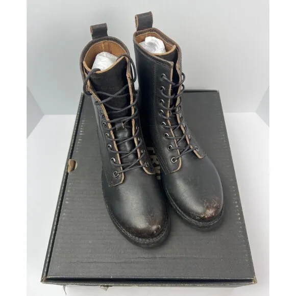 Frye Womens Veronica Combat Boots Antique Black Leather Size 7B