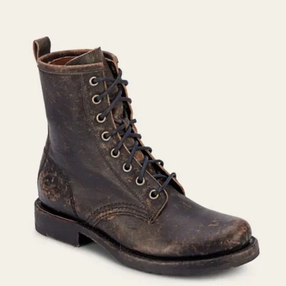 Frye Womens Veronica Combat Boots Antique Black Leather Size 7B
