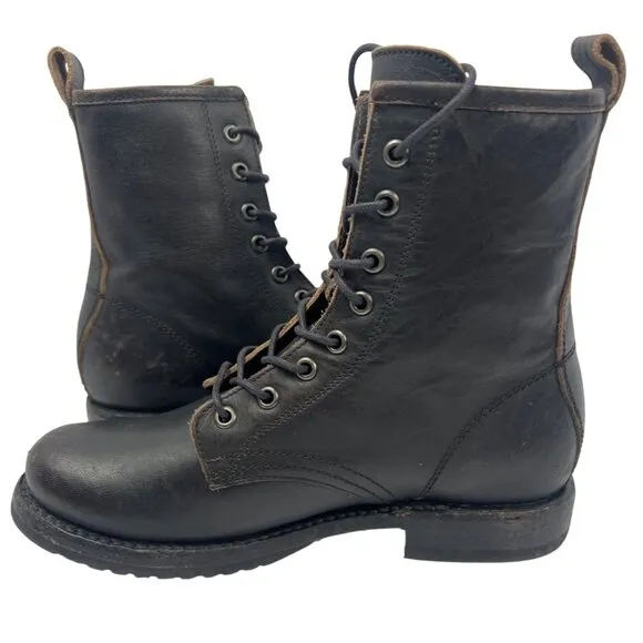 Frye Womens Veronica Combat Boots Antique Black Leather Size 7B