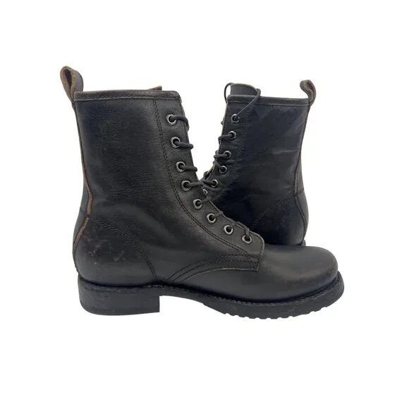 Frye Womens Veronica Combat Boots Antique Black Leather Size 7B