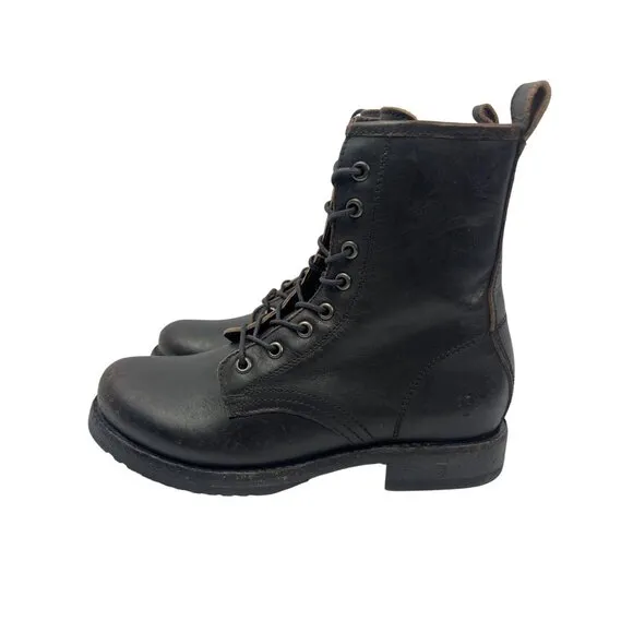 Frye Womens Veronica Combat Boots Antique Black Leather Size 7B