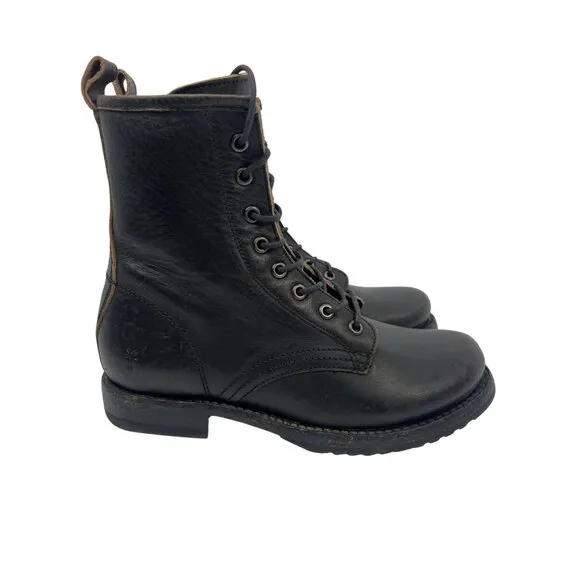 Frye Womens Veronica Combat Boots Antique Black Leather Size 7B