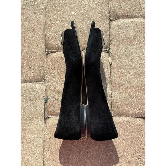 FS/NY French Sole Black Open Toe Flats Slides Slip on Size 7B
