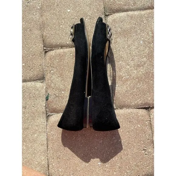 FS/NY French Sole Black Open Toe Flats Slides Slip on Size 7B