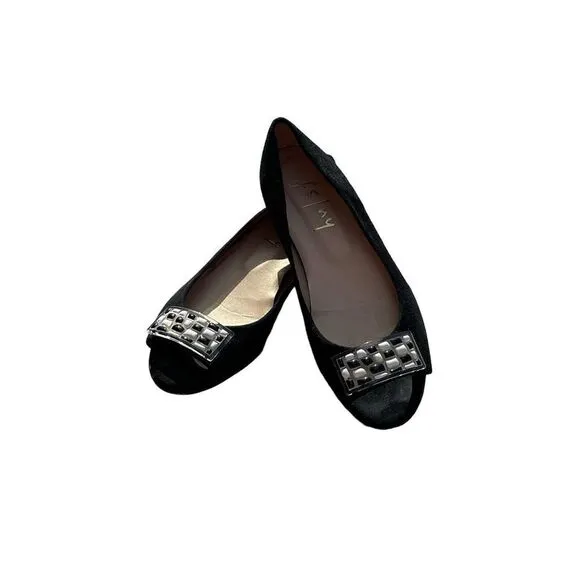 FS/NY French Sole Black Open Toe Flats Slides Slip on Size 7B