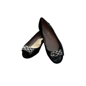 FS/NY French Sole Black Open Toe Flats Slides Slip on Size 7B